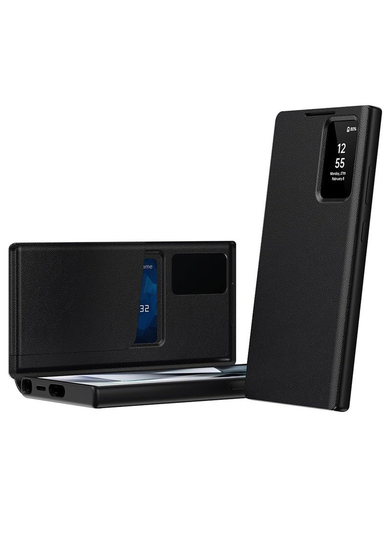 Adando for Samsung S26 Ultra PU Leather Smart Case, Flip View Small Window Business Cover Card Slot Slim Case with Luxury Business Smart View Case for S26 Ultra (Black) - Image 2